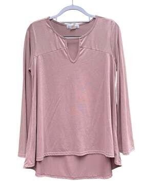 Paradiso Women's Dusty Pink Long Sleeve High-Low Split Neck Blouse
